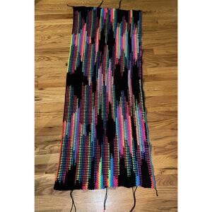 Handmade Black and Neon Stripe Crochet Runner Rug Throw Psychedelic 55” X 21”